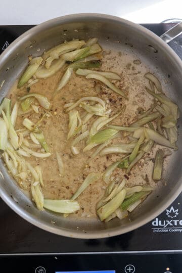 wine added to the sauteed fennel