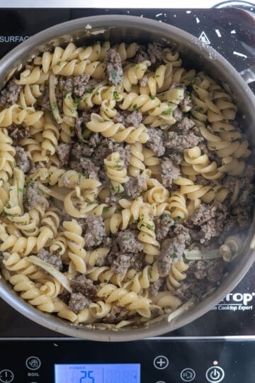 fennel sausage pasta in a pan