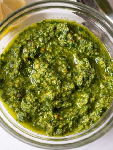 Pistachio pesto in a bowl