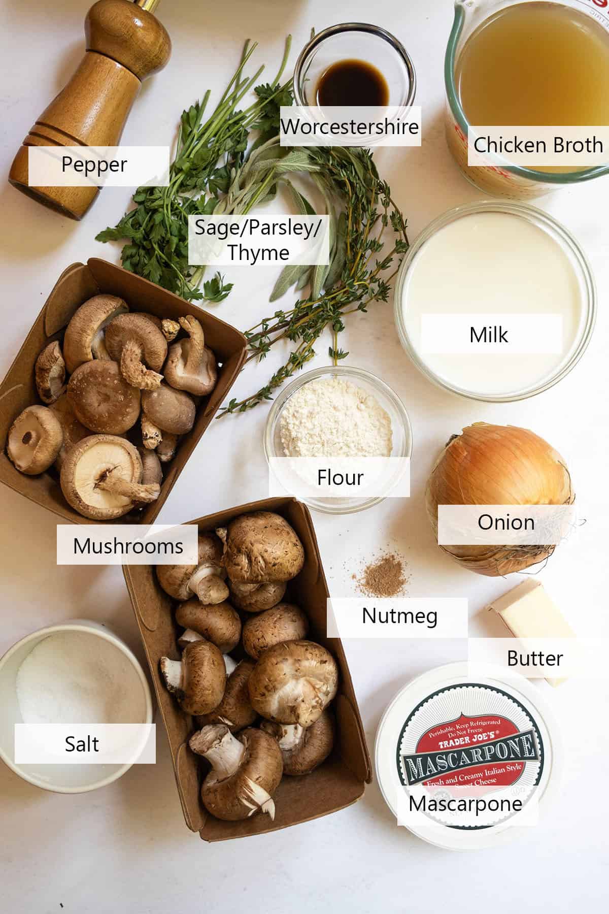 Ingredients for the mushroom soup.