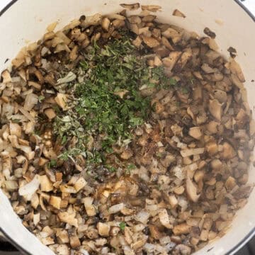 Sauteed mushrooms and onions with fresh herbs added.