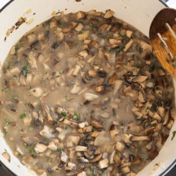 Chicken broth added to the soup to simmer.