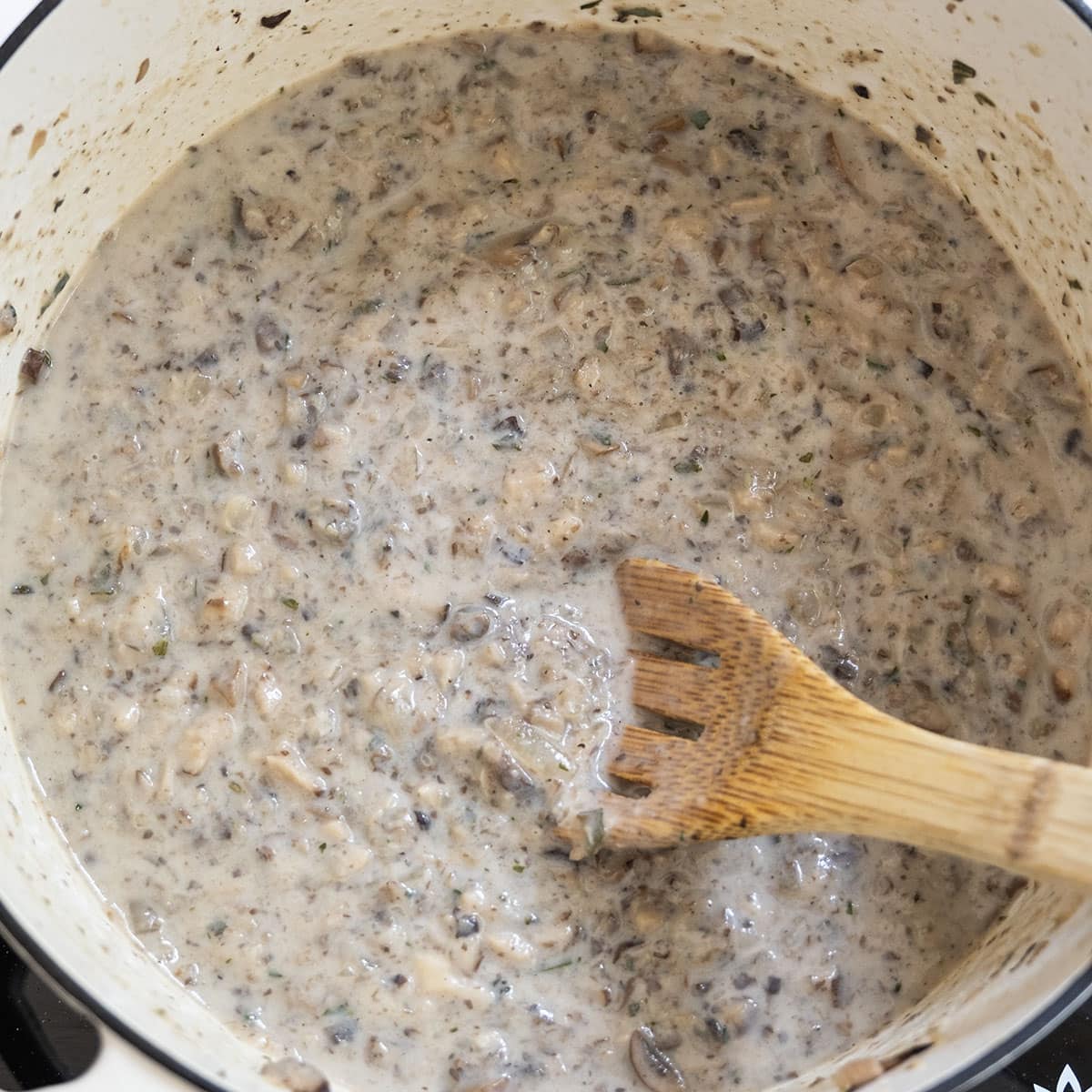 Milk and flour added to the soup.