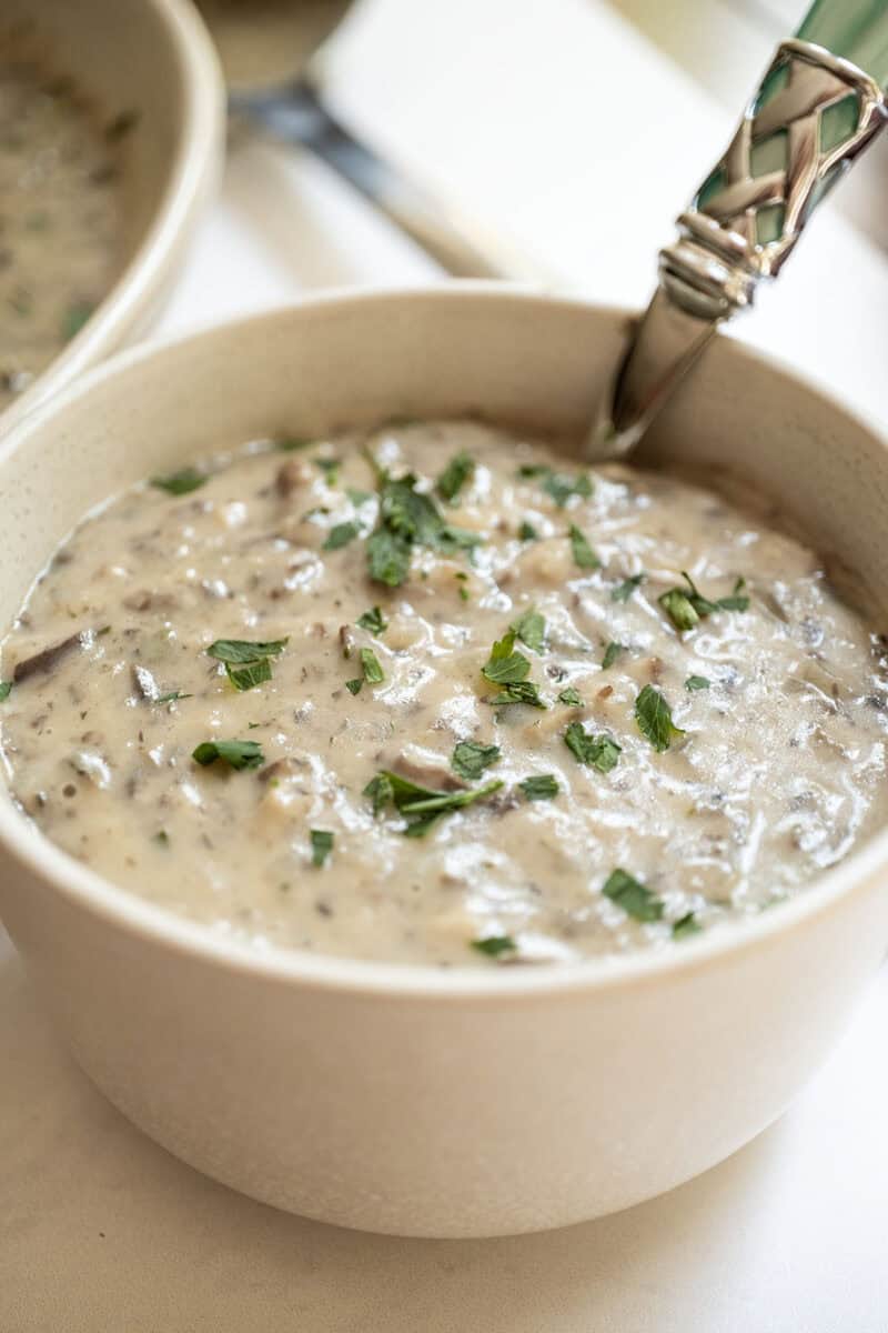 Creamy Mushroom Soup in a bowl.