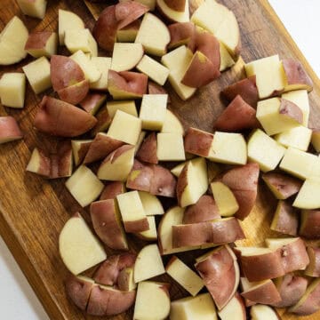 Chopped potatoes on a cutting board