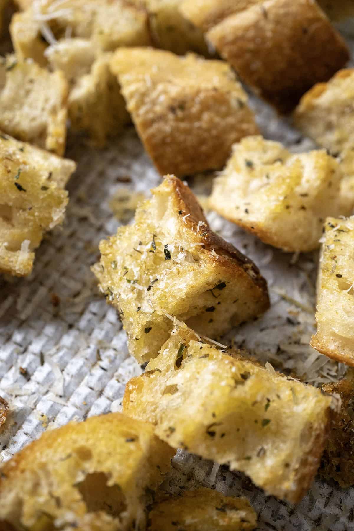 A parmesan seasoned crouton.