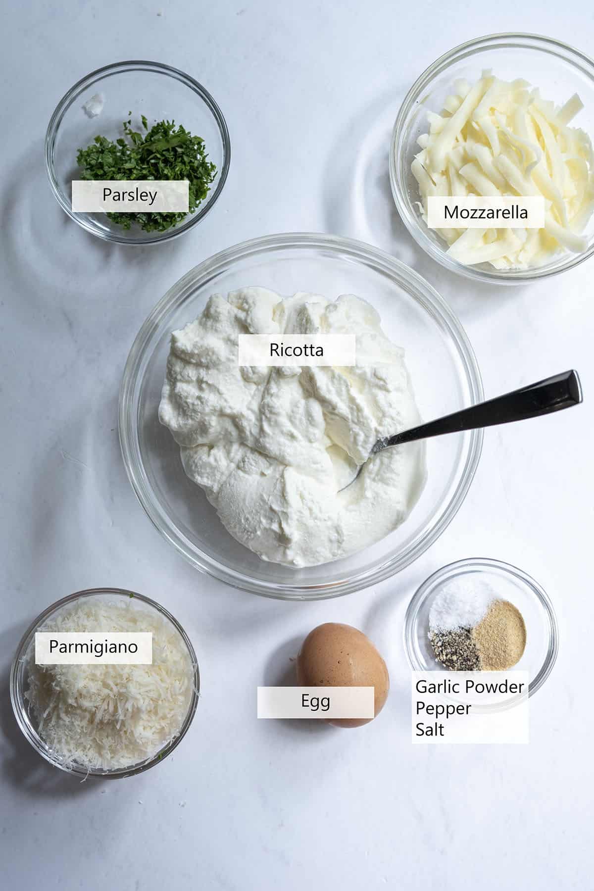 Ingredients for a ricotta mixture.