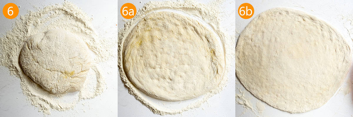 Rolling out dough on a countertop.