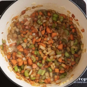 The vegetables sauteed in the pot.