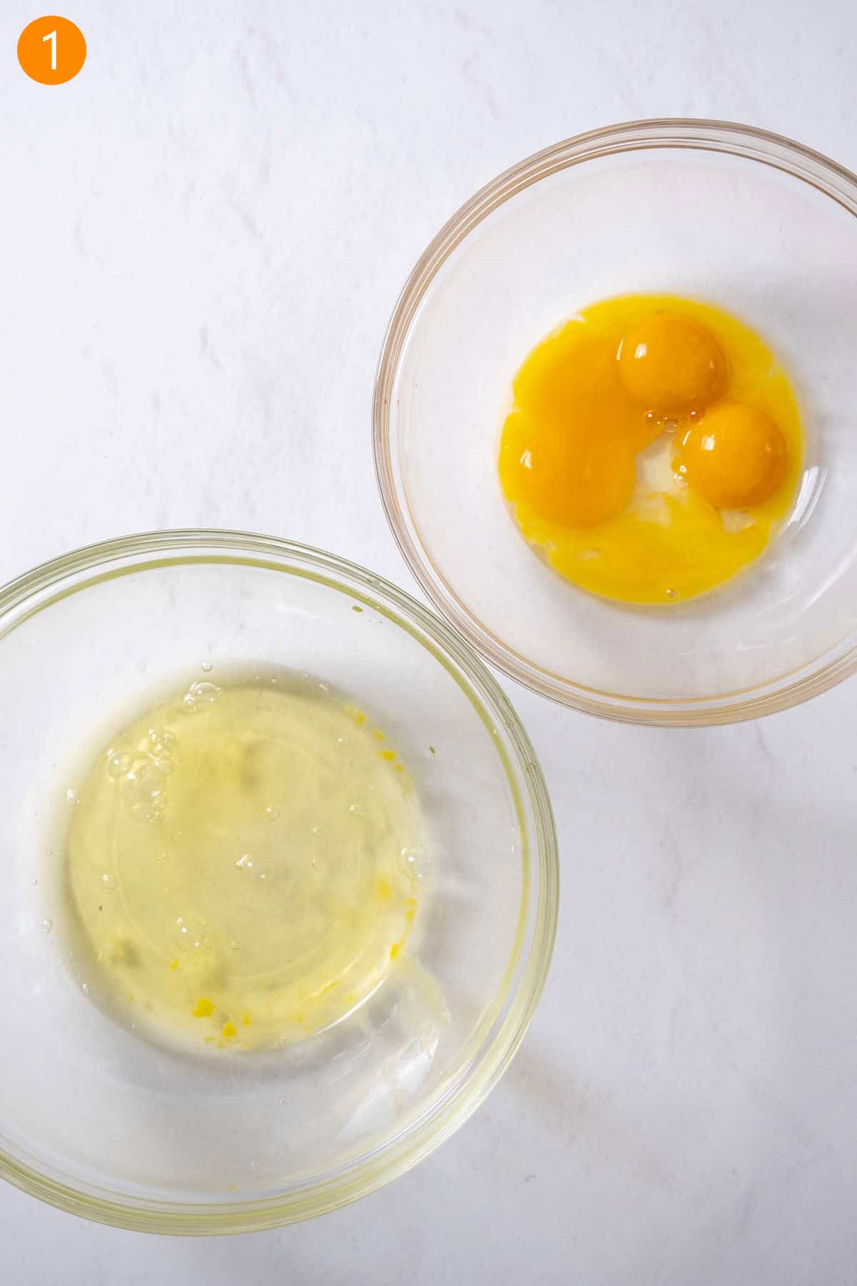 Egg yolks and egg whites separated.