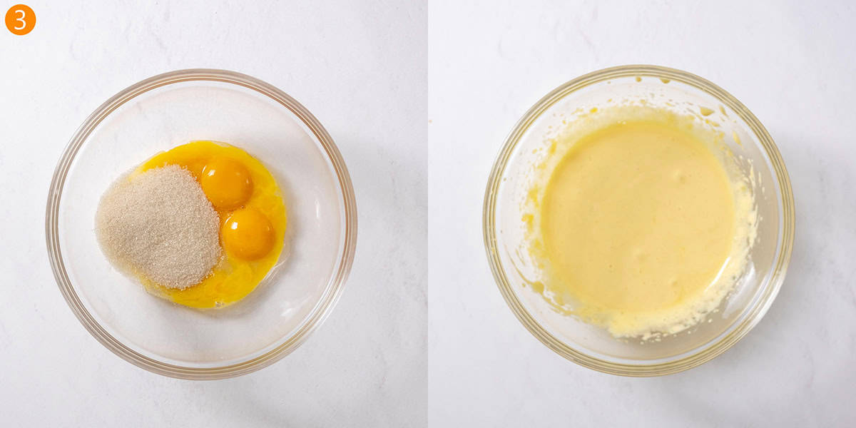 Egg yolks and sugar beat until pale yellow.