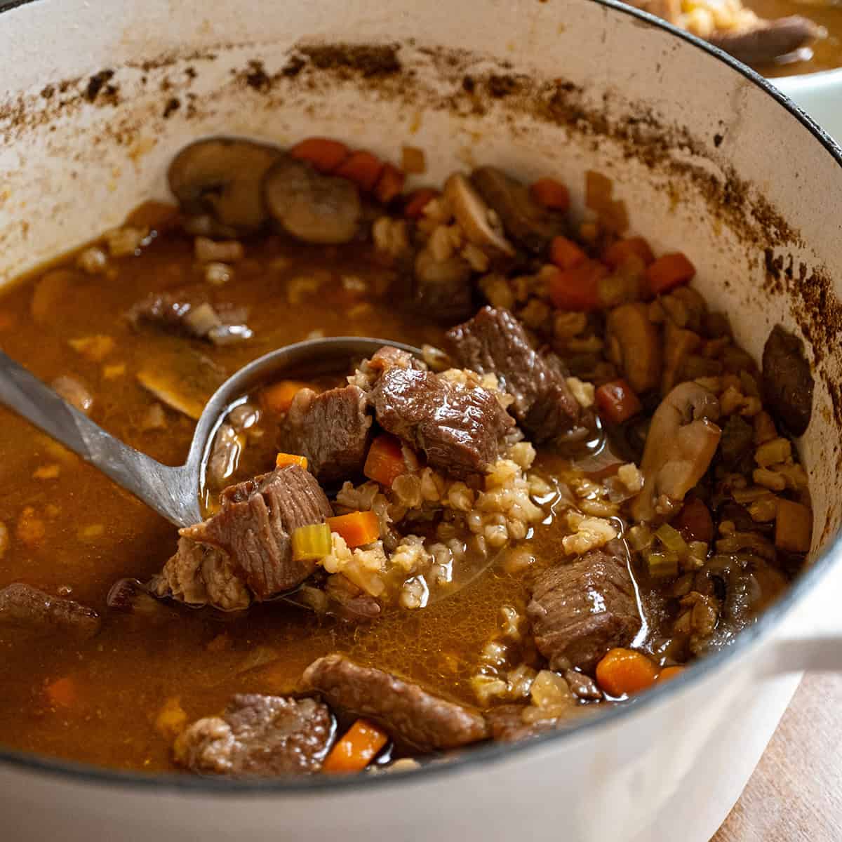 Beef and Barley Soup with Mushrooms