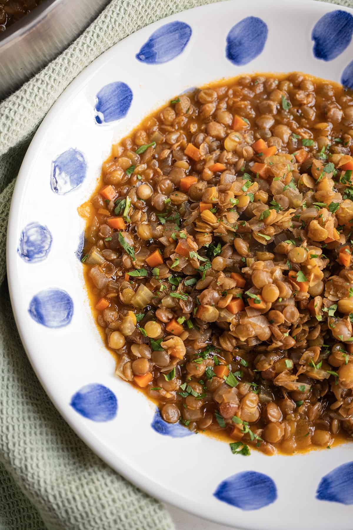 Cooked lentils in a bowl.