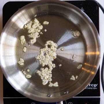 Garlic sauteing in olive oil.