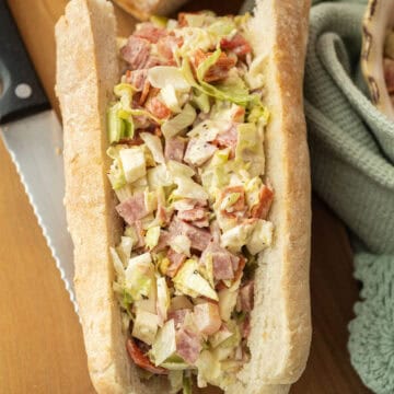 Chopped Italian salad in a sandwich.