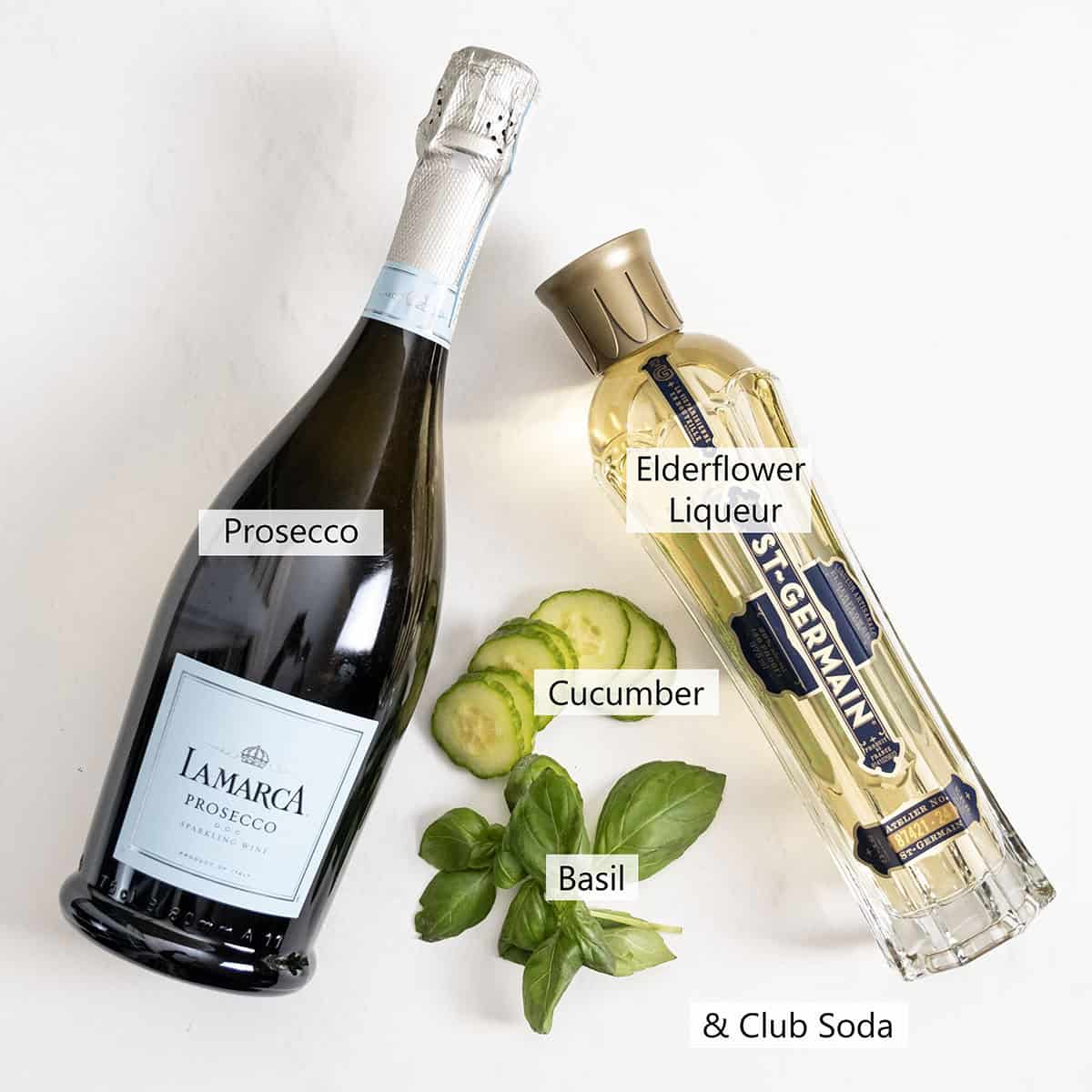 Ingredients for a st germain spritz.