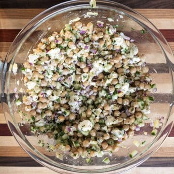 Ingredients combined with dressing.
