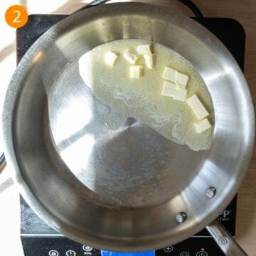 Melting butter in a pan.