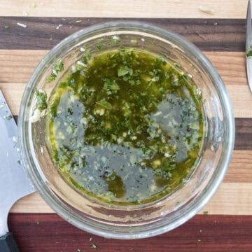 Mint and garlic vinaigrette dressing.