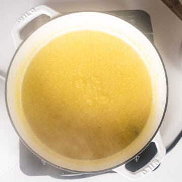 Simmering polenta in a dutch oven.