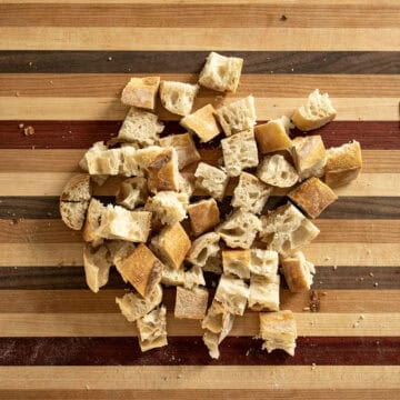 Cubed day-old bread.