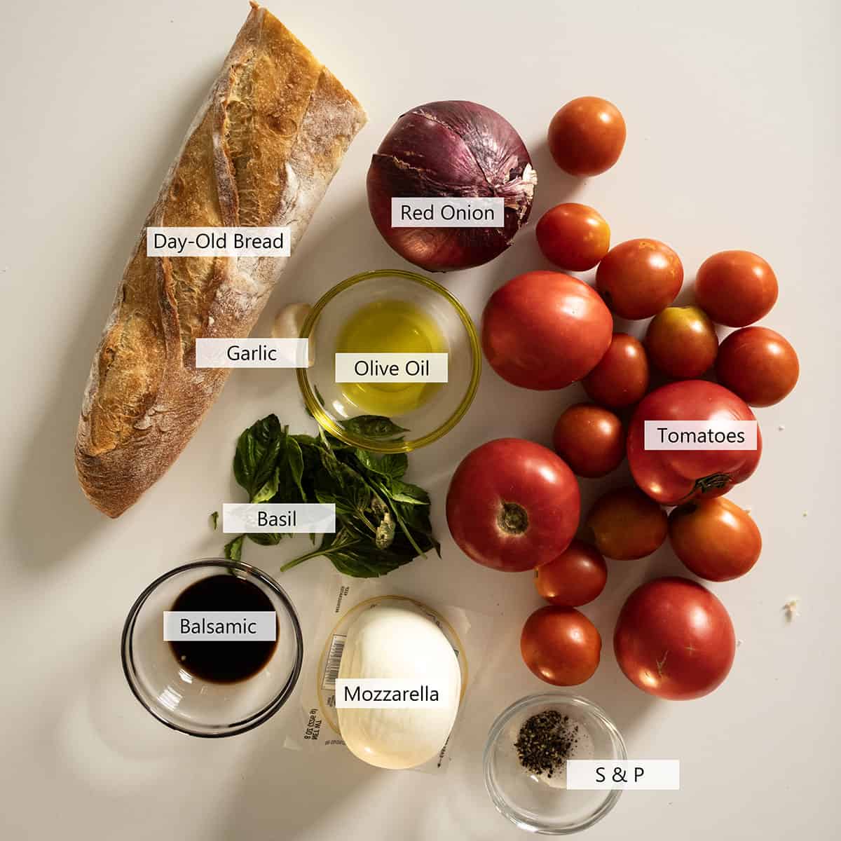 Ingredients for panzanella salad.