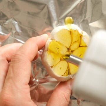 Roasted garlic in aluminum foil.