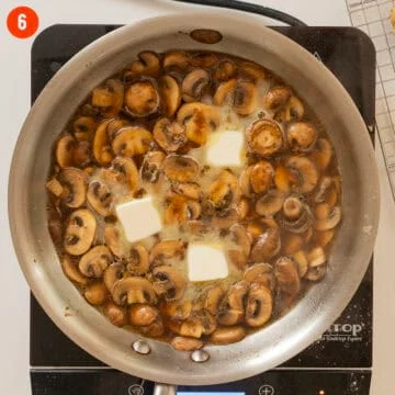 Sauce combined with butter in a pan.