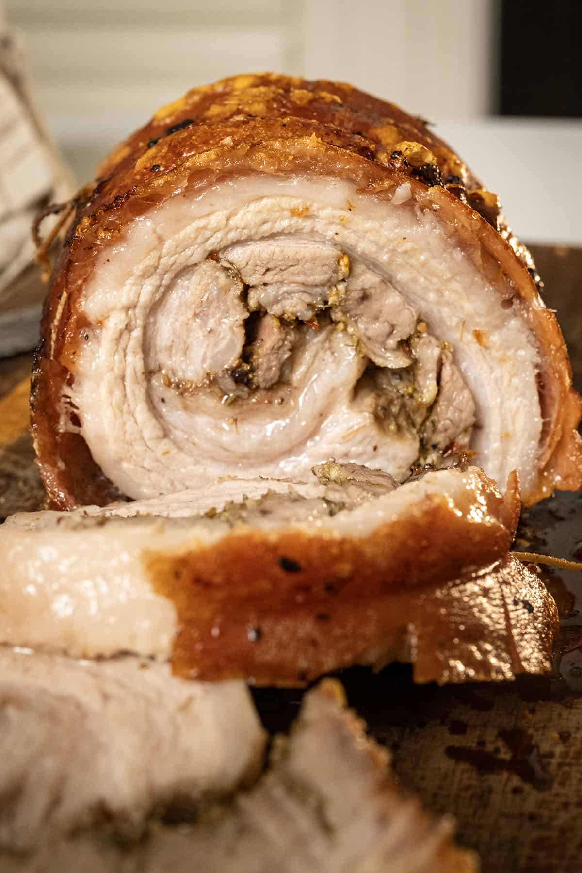 Cross section of Italian porchetta.