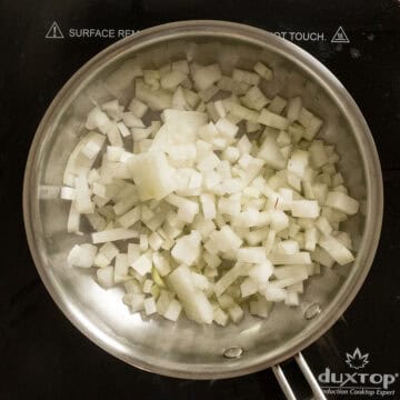 Onions in a pan.