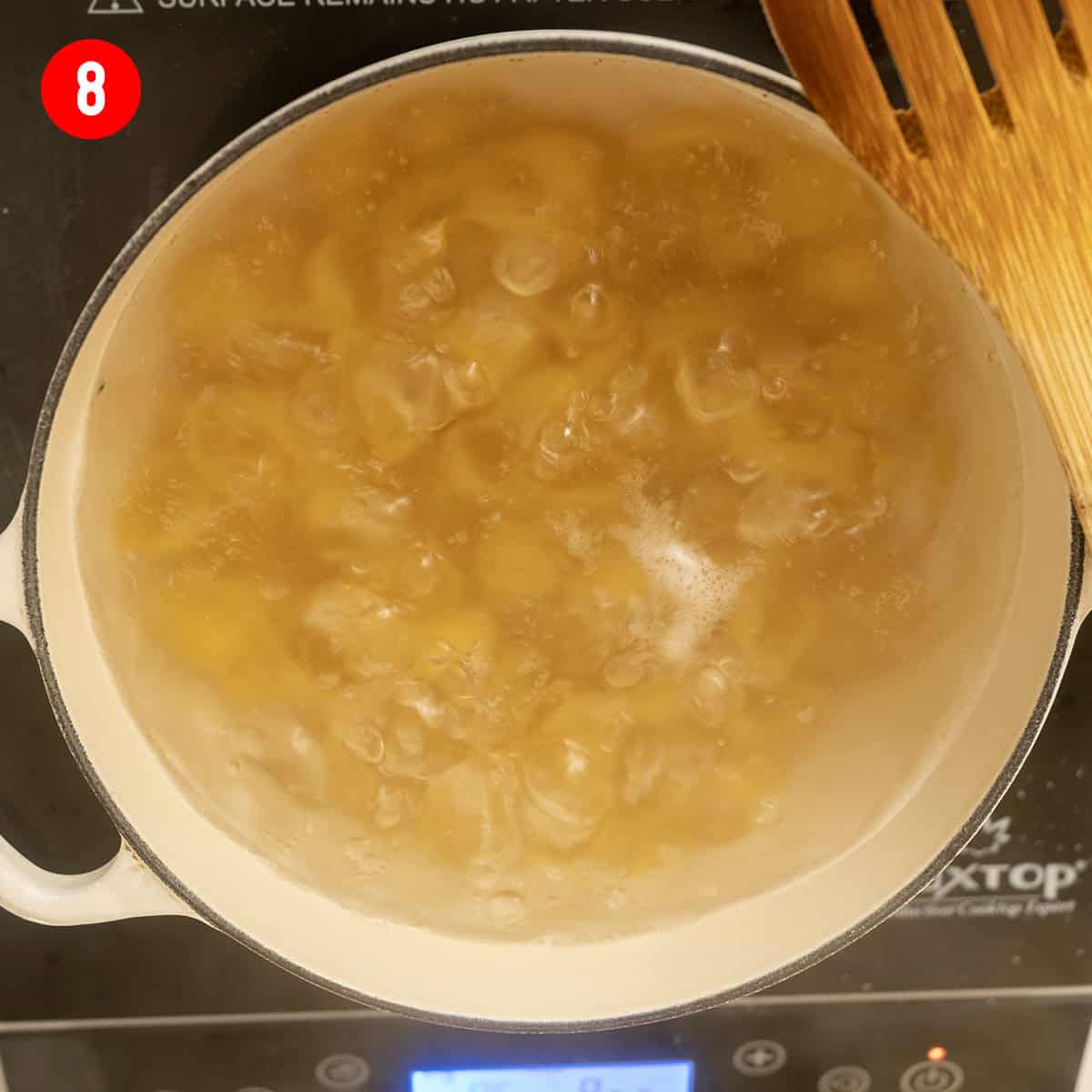 Boiling pasta.