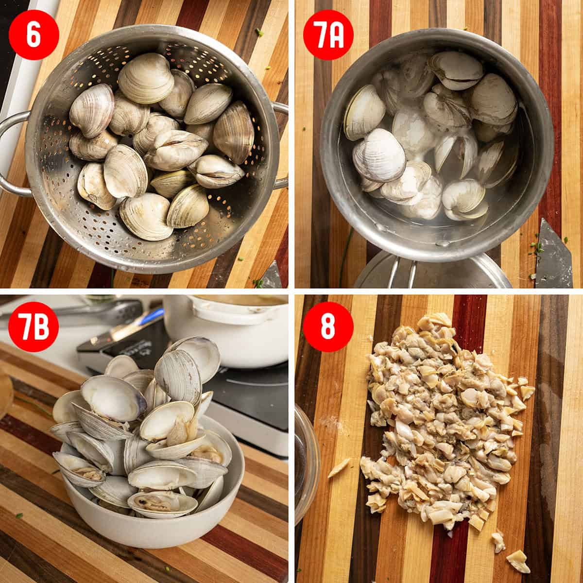 Steaming clams in a pot.