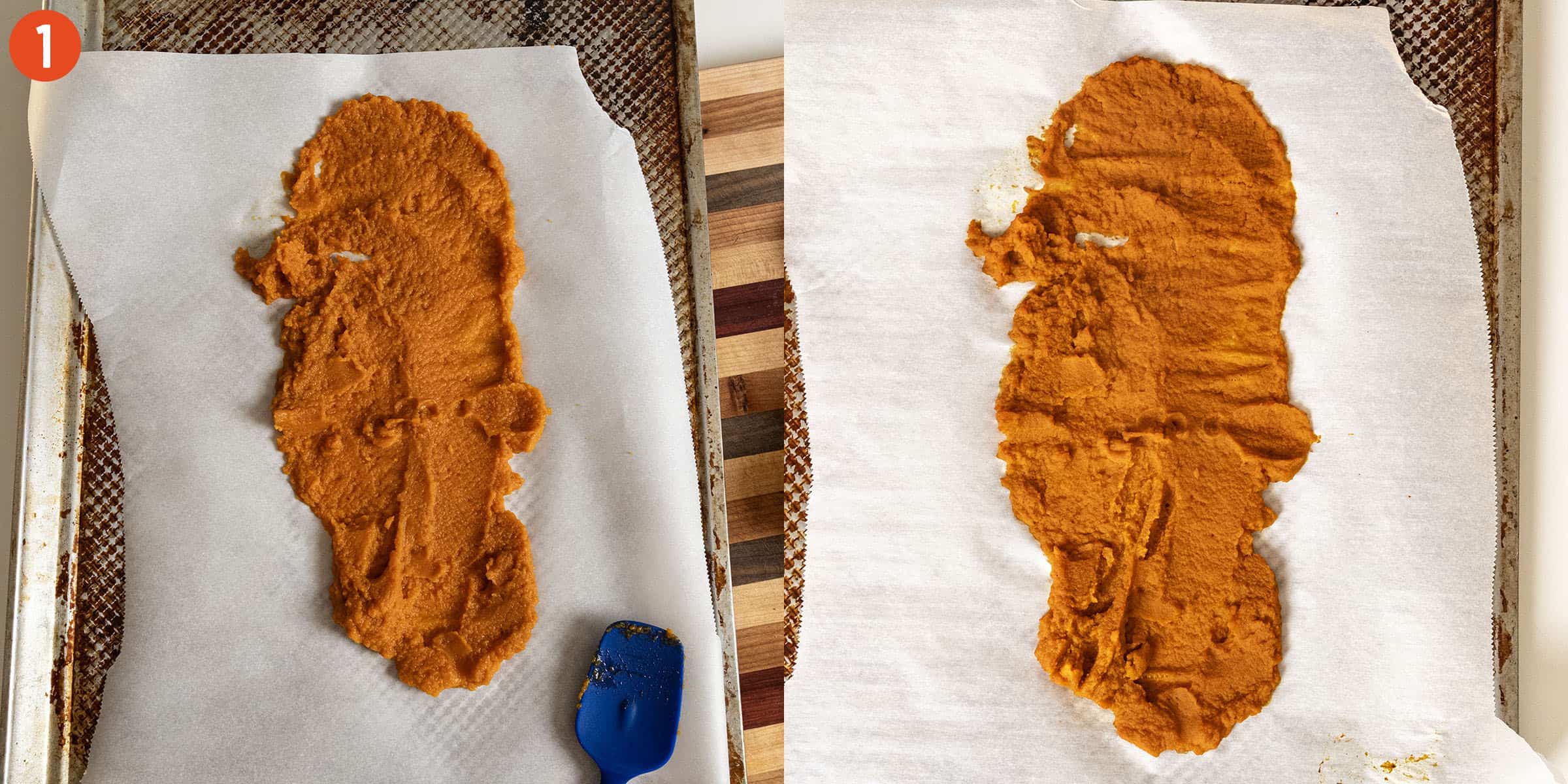 Baking pumpkin puree.