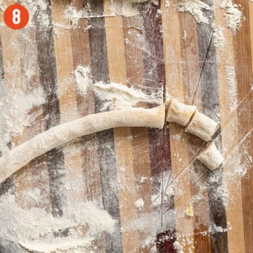 Rolled dough into a long thin rope.