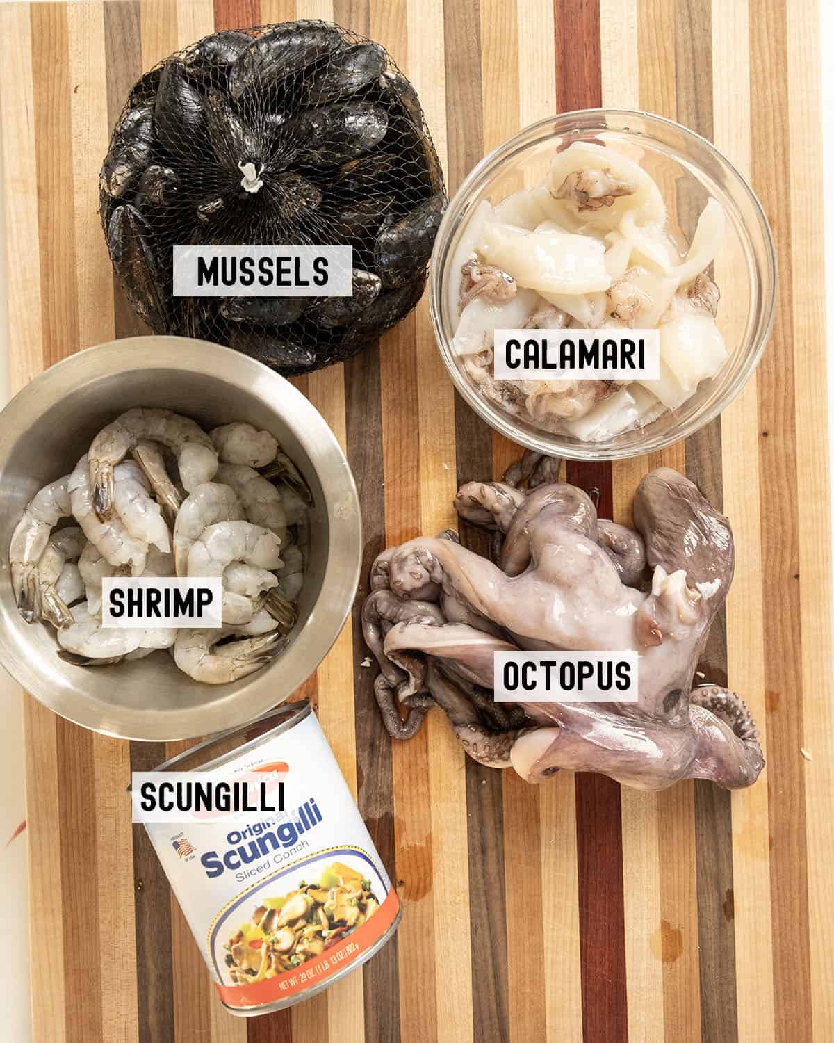Seafood ingredients for the recipe.