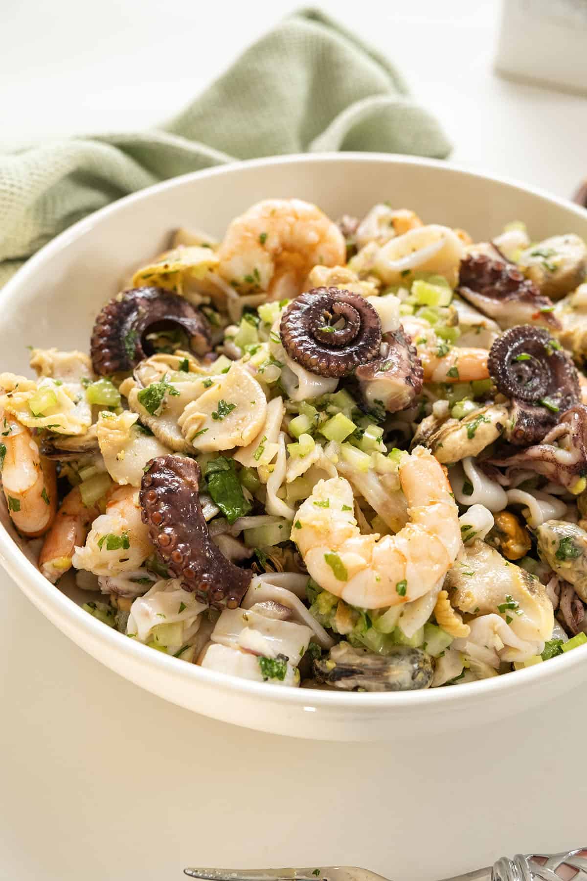 Italian seafood salad in a bowl.