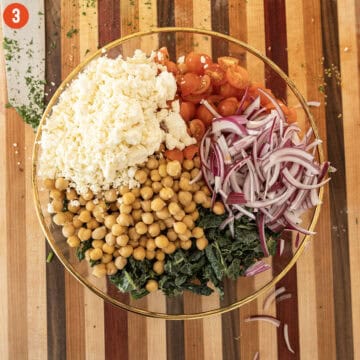 All vegetables and cheese arranged in a bowl.
