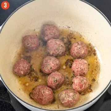 Frying meatballs in a pot.