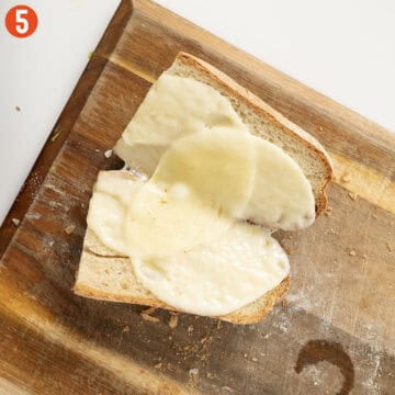 Toasting Italian bread with provolone.