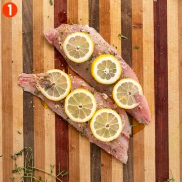 Fresh red snapper topped with lemon and thyme.