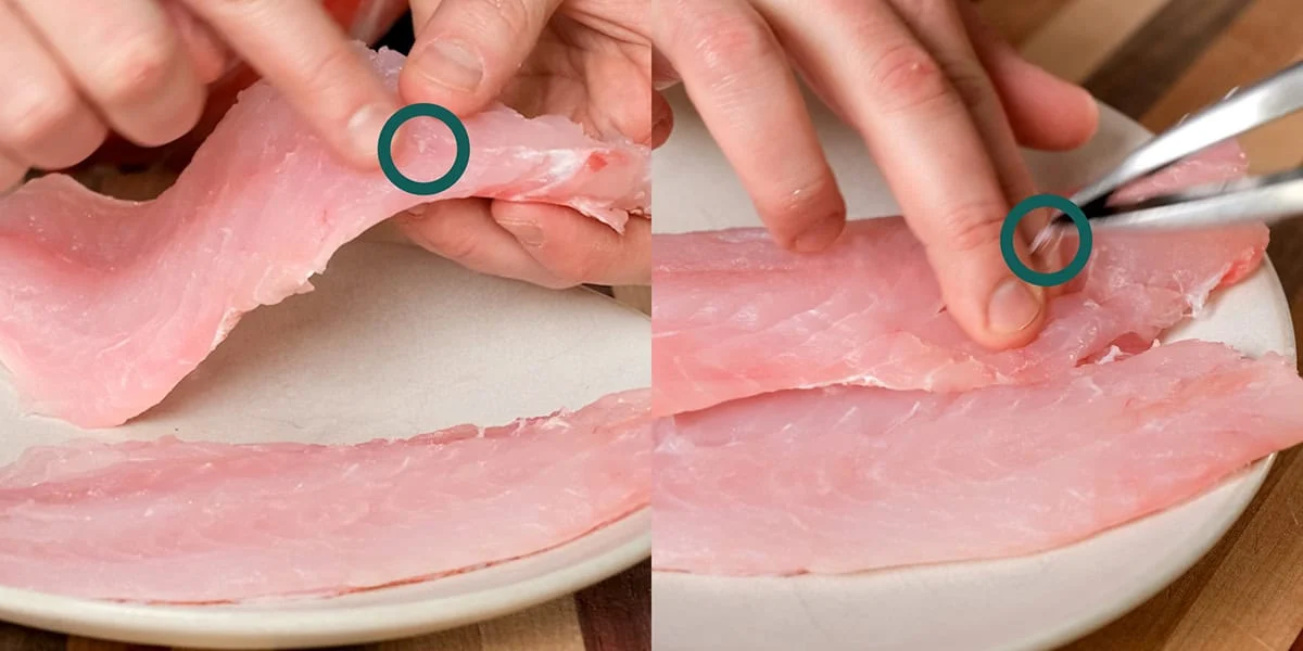 Deboning the snapper.