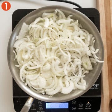 Sauteing onions in a saucepan.
