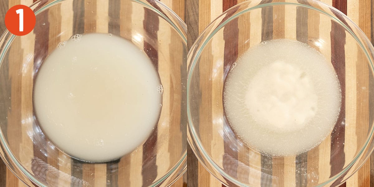 Combining sugar, water, and yeast.