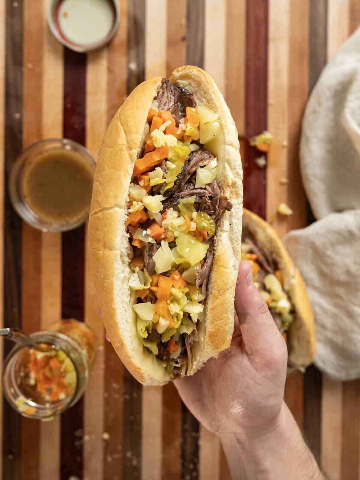 Italian Beef Sandwich in my hand.