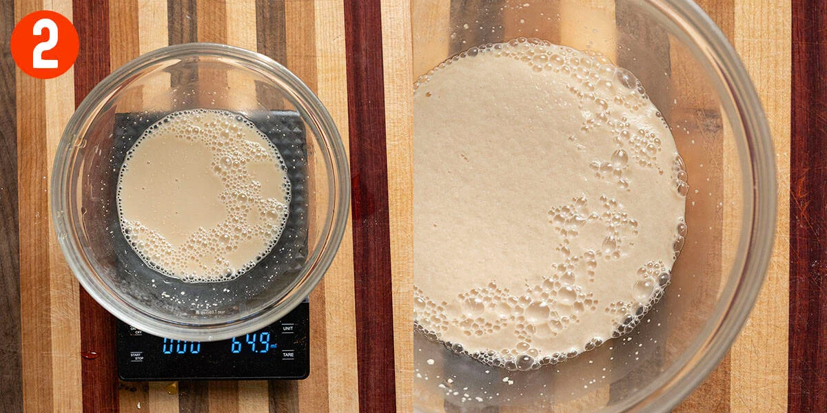 Active yeast in warm water in a bowl.