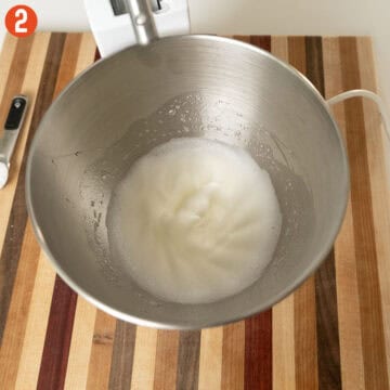 Egg whites whisked to stiff peaks.
