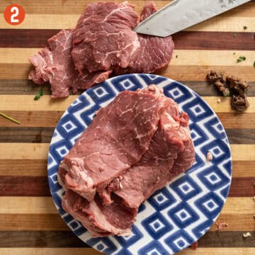 Top round sliced thinly in to cutlets.