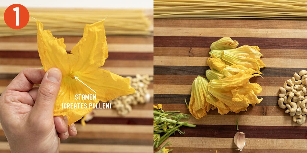 Preparing zucchini flowers.