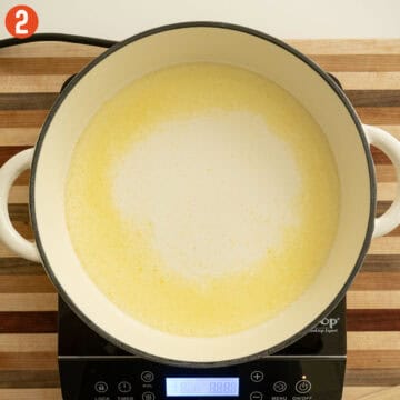 Milk, sugar, and melted butter combined.