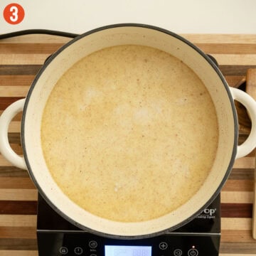 Cinnamon and nutmeg added to the milk mixture.